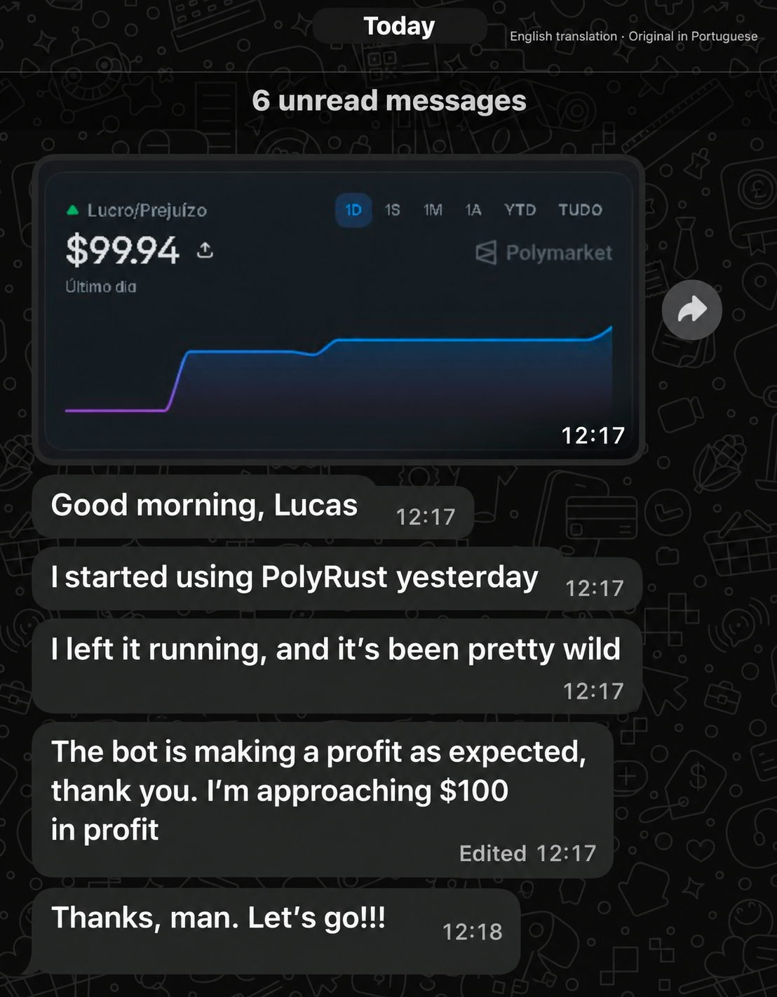 English translation of a customer conversation supplied by PolyRust