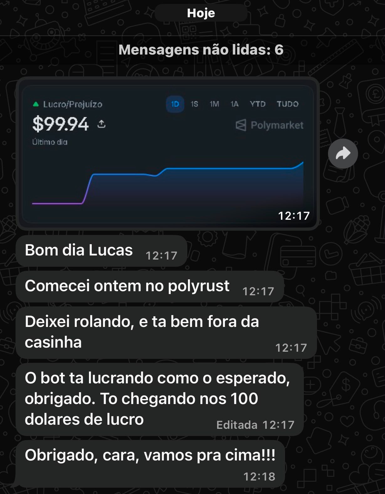 Conversa original em português enviada por cliente PolyRust